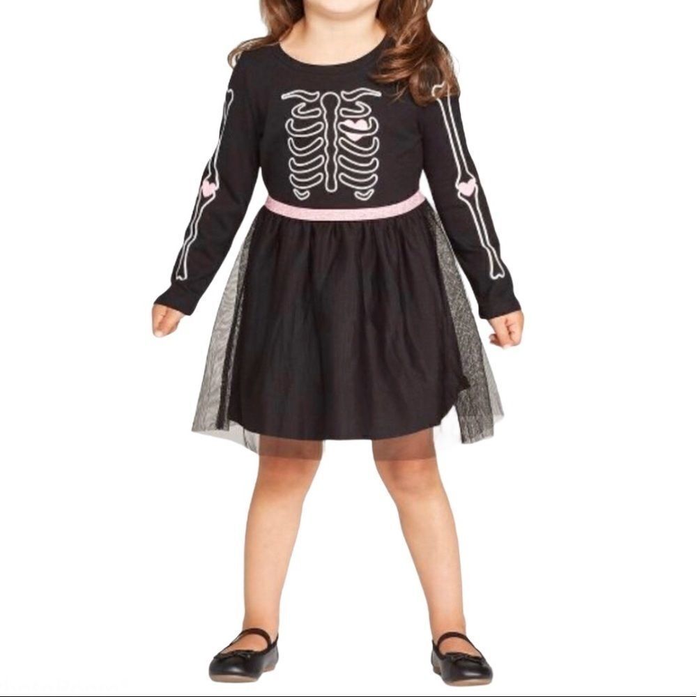 Cat & Jack Skeleton Halloween Tutu Dress black Long Sleeve mesh skirt 18m